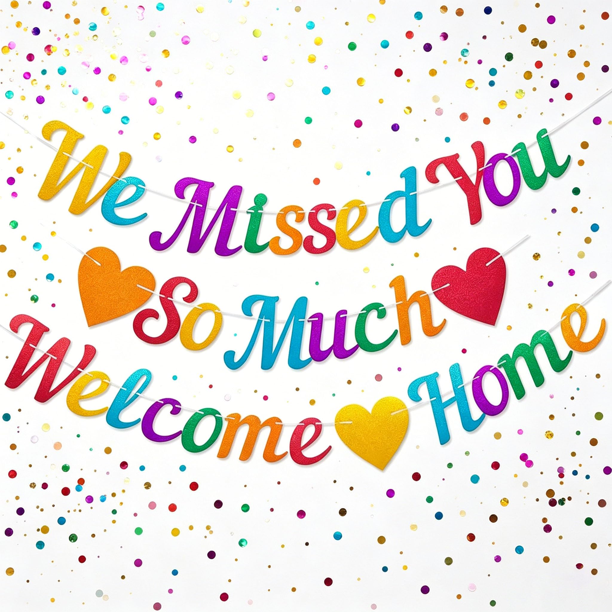 2 Pack Welcome Home Banner Set – Multicolored Glitter “Welcome Home” & “We Missed You So Much” Signs, Homecoming Party Decor with Pre‑Threaded Needle and Hanging Rope