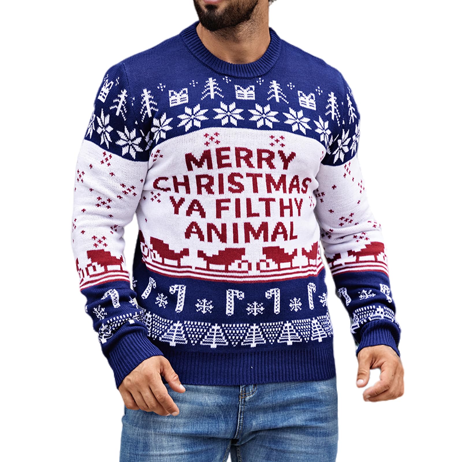 LUBOT Ugly Christmas Sweaters for Men Women and Couples Funny Designs Fuzzy Funny Wintertime and Holiday Parties Knitted Pullover Sweater Letter Large