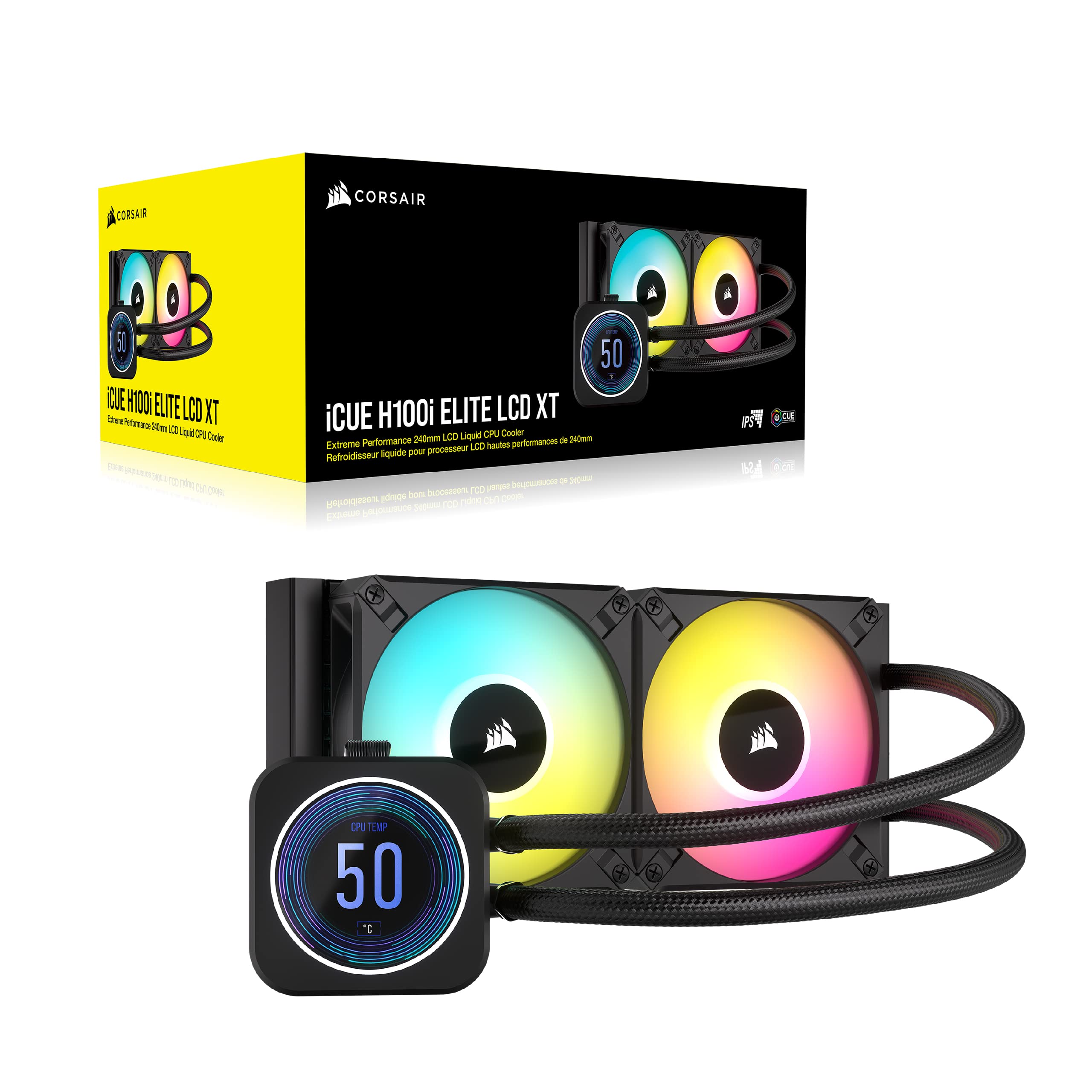 Corsair iCUE H100i ELITE LCD XT Dissipatore a Liquido per CPU - Schermo LCD IPS - Due Ventole AF120 RGB ELITE - Radiatore di 240 mm - Adatto per Intel® LGA 1700, AMD® AM5 e altro - Nero