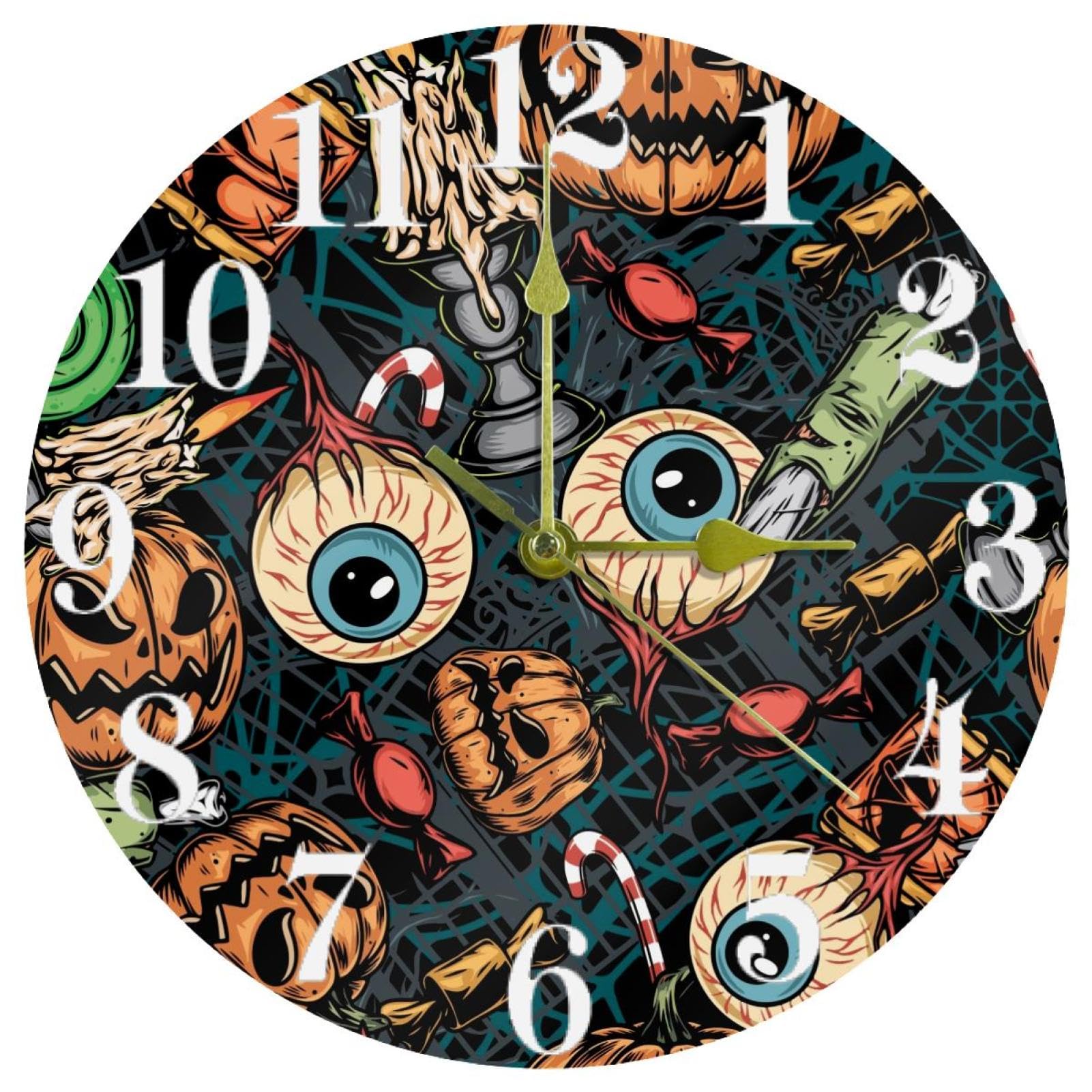 Horloge murale oeil anti tic-tac Halloween silencieuse ronde pour dormir