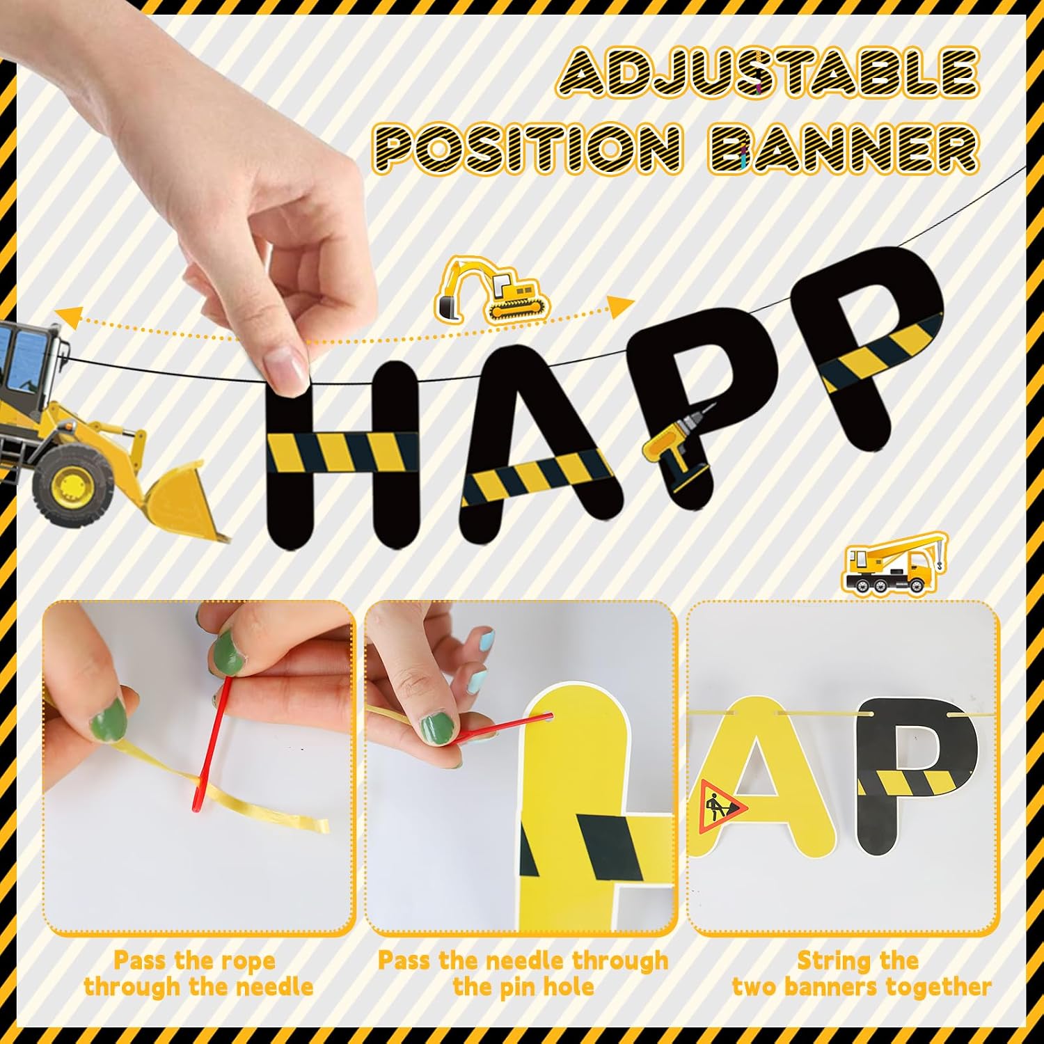 5Pcs Construction Birthday Banner, Construction Birthday Decorations with HAPPY BIRTHDAY Party Banner Traffic Zone Paper Garland for Boys Constructions Party Supplies, Baby Shower