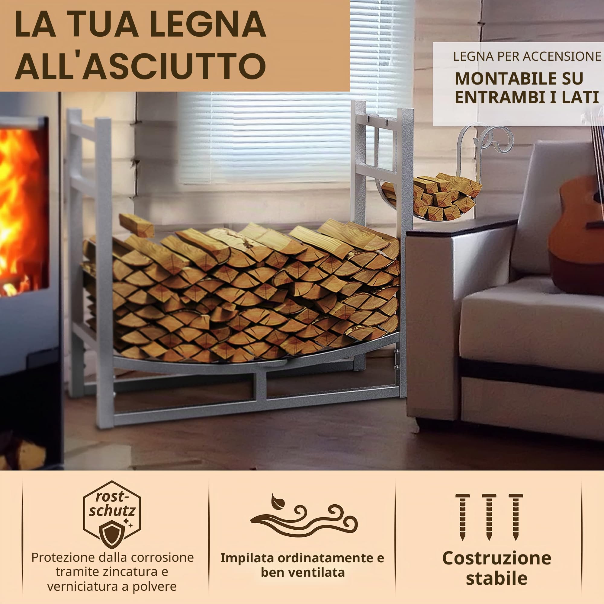 Portalegna da Esterno con Copertura in Metallo Zincato