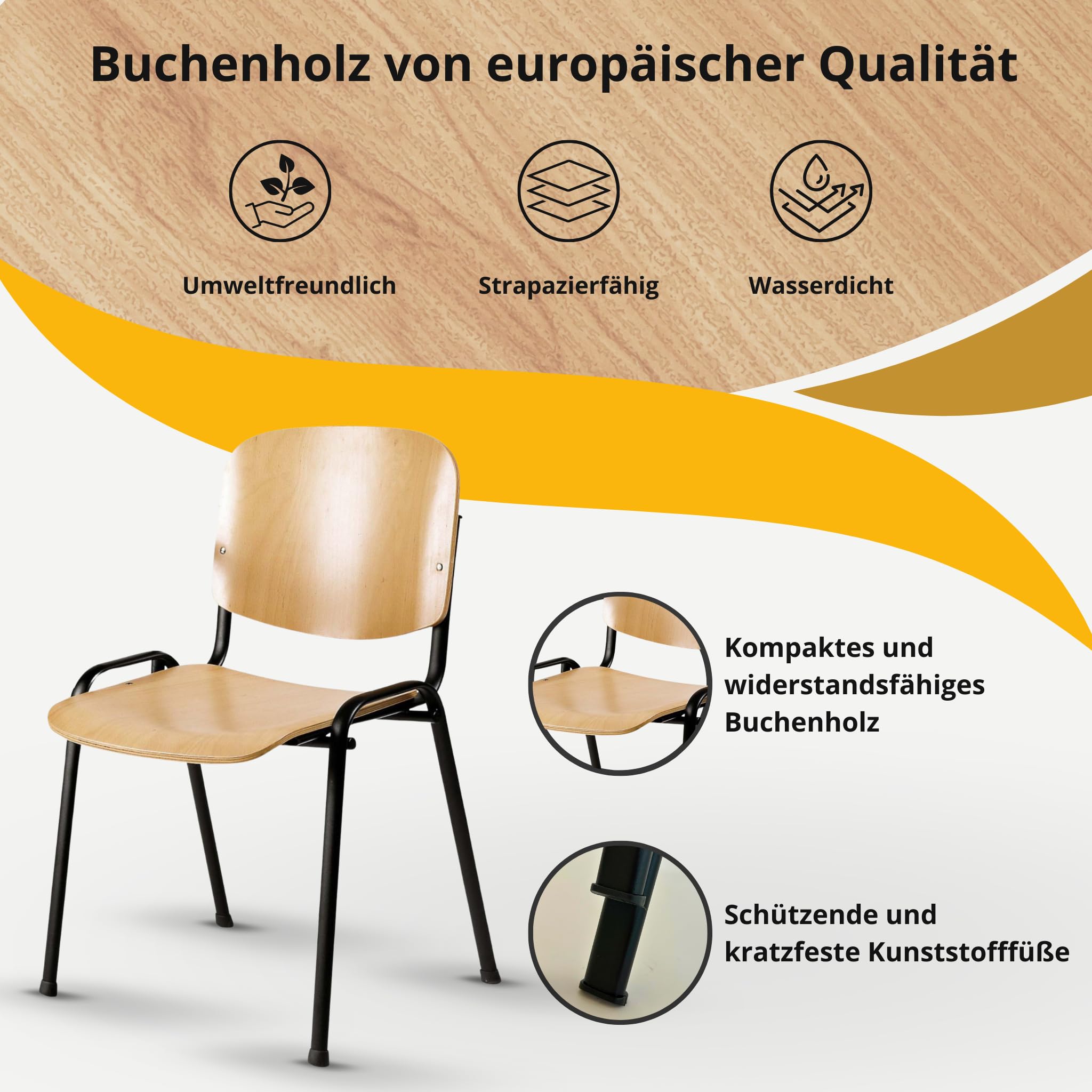 Topsit Chaise Visiteur, Chaise de conférence, empilables, avec Assise et Dossier en Bois