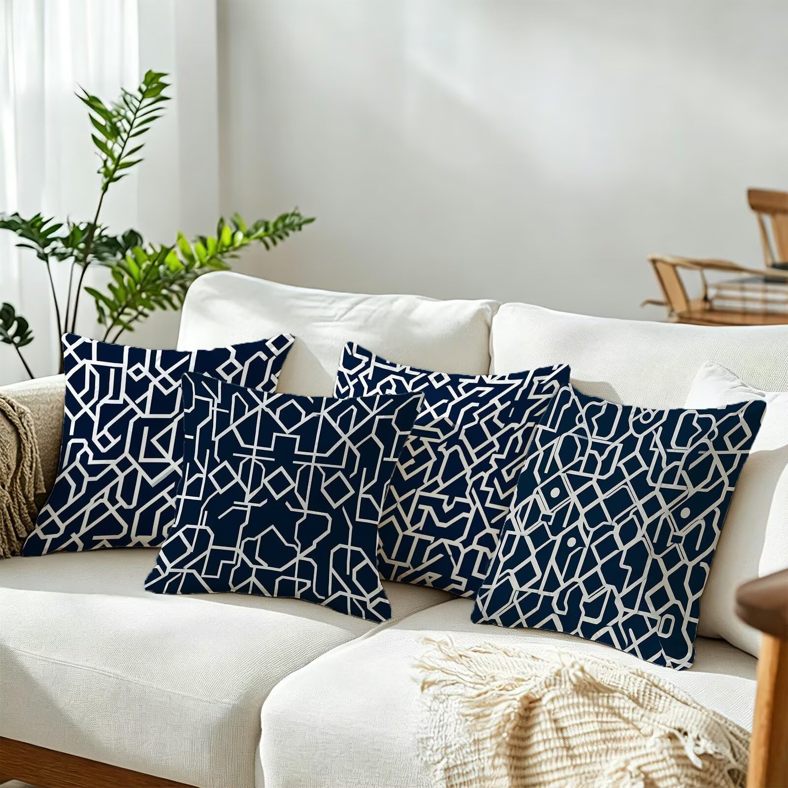Blu Federe Cuscini Divano 60x60cm, Cuscini da Esterno Set de 4, Cod-296