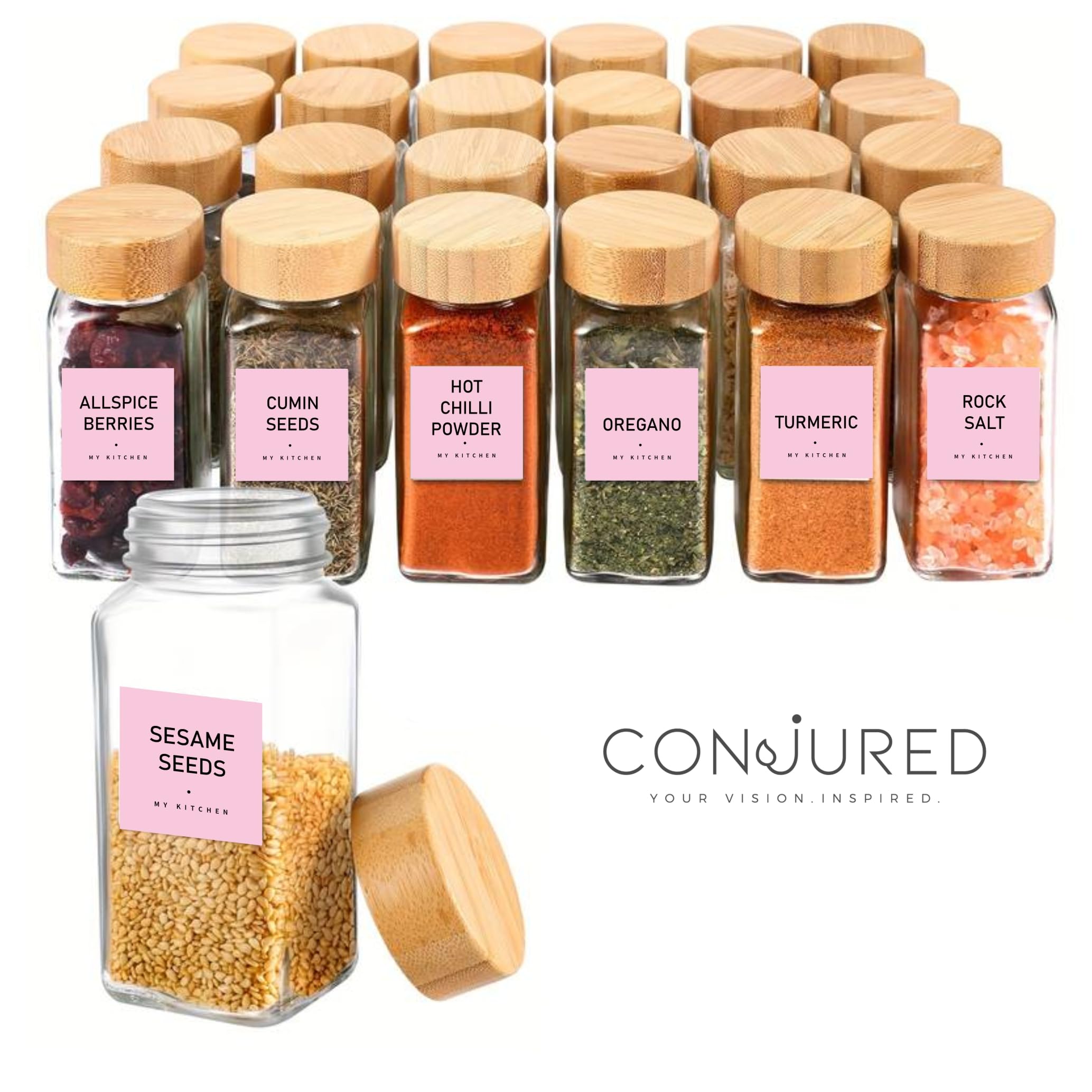 Spice Jar Labels - Pastel Pink, 30 x 30mm - Image 3