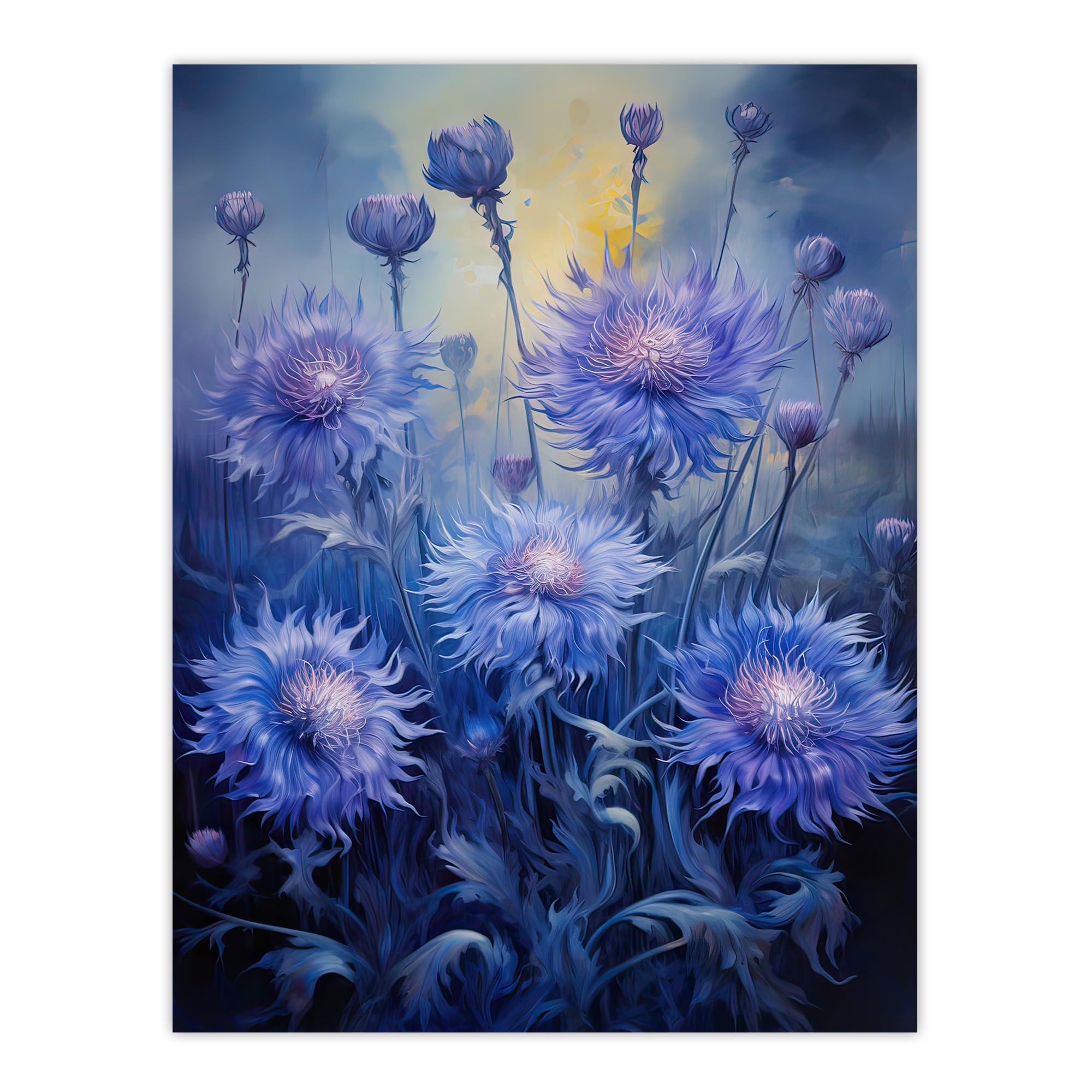 Artery8 Ethereal Cornflower Meadow in Blue and Purple Extra Large XL Wall Art Poster Print