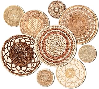 9 Pcs Boho Basket Wall Decals Round Modern Peel and Stick Wall Decals Removable Boho Wall Decal Adhesive Boho Nursery Wall Decor for Bedroom Living Room Office Wall, Just Stickers (Boho Style)