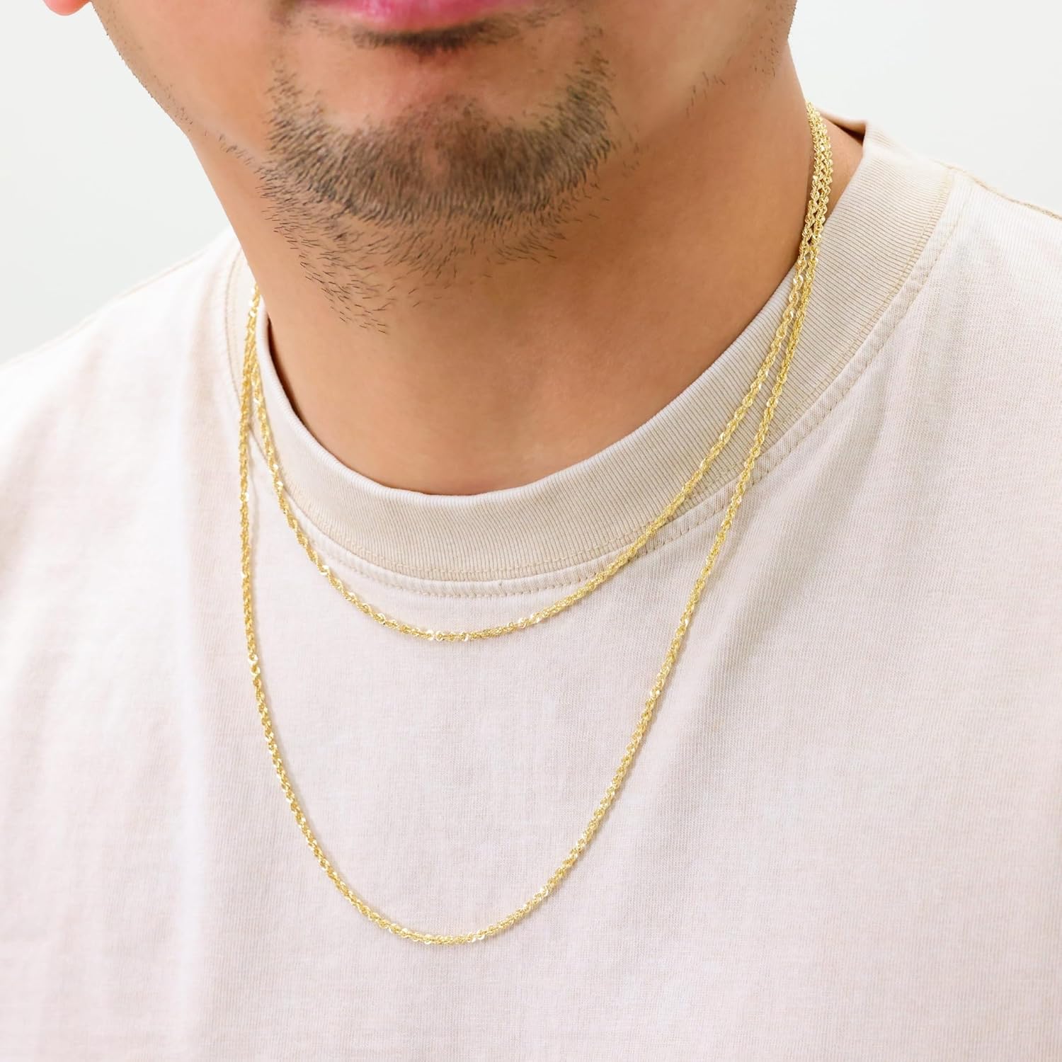 Nuragold 10k Real Yellow Gold 2.5mm Rope Chain Diamond Cut Lightweight Necklace (16"-30") Italian Jewelry for Men & Women