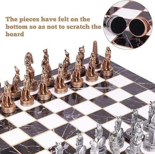 Miniatura 4 de Juego de ajedrez egipcio para adultos y niños, piezas de ajedrez de resina de 15 pulgadas con figuras egipcias y tablero de patrón de mármol, juego