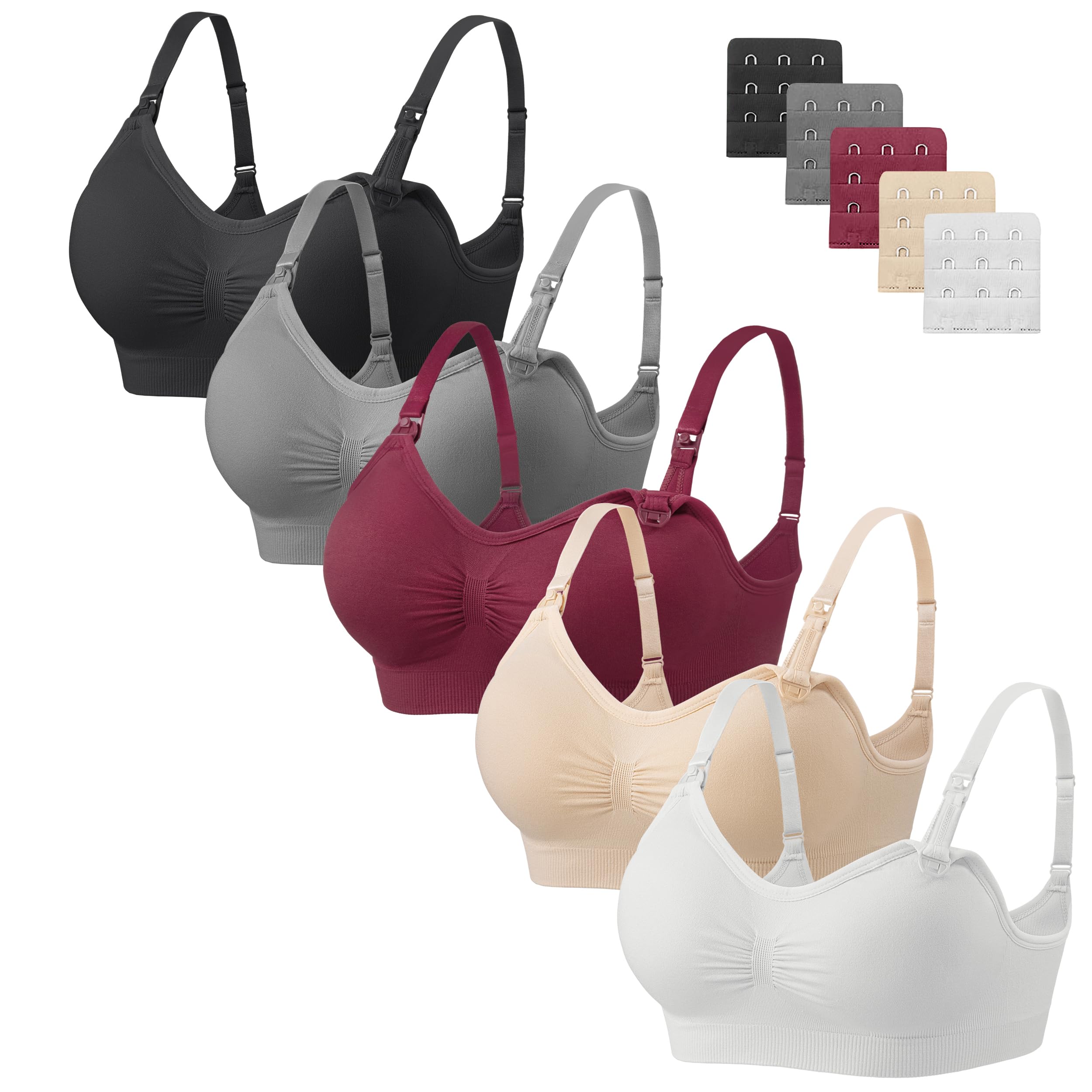 HBselect 5 Pcs Schwangerschafts Still BH Nahtloser Still-BH mit zusätzlichen BH-Verlängerungen Stillen und Schlaf Ohne Bügel für Damen