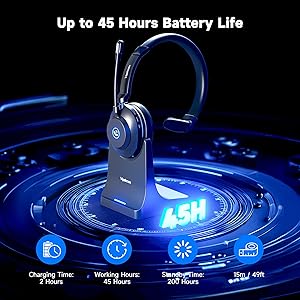 Wireless Headset with Mic for Work: 6.0 Bluetooth Headset with AI Noise Cancelling Mic,45 Hours Worktime & Mute Button,Headset with Microphone for Pc,iPhone,Computer,Remote Work,Office,Zoom, Skype