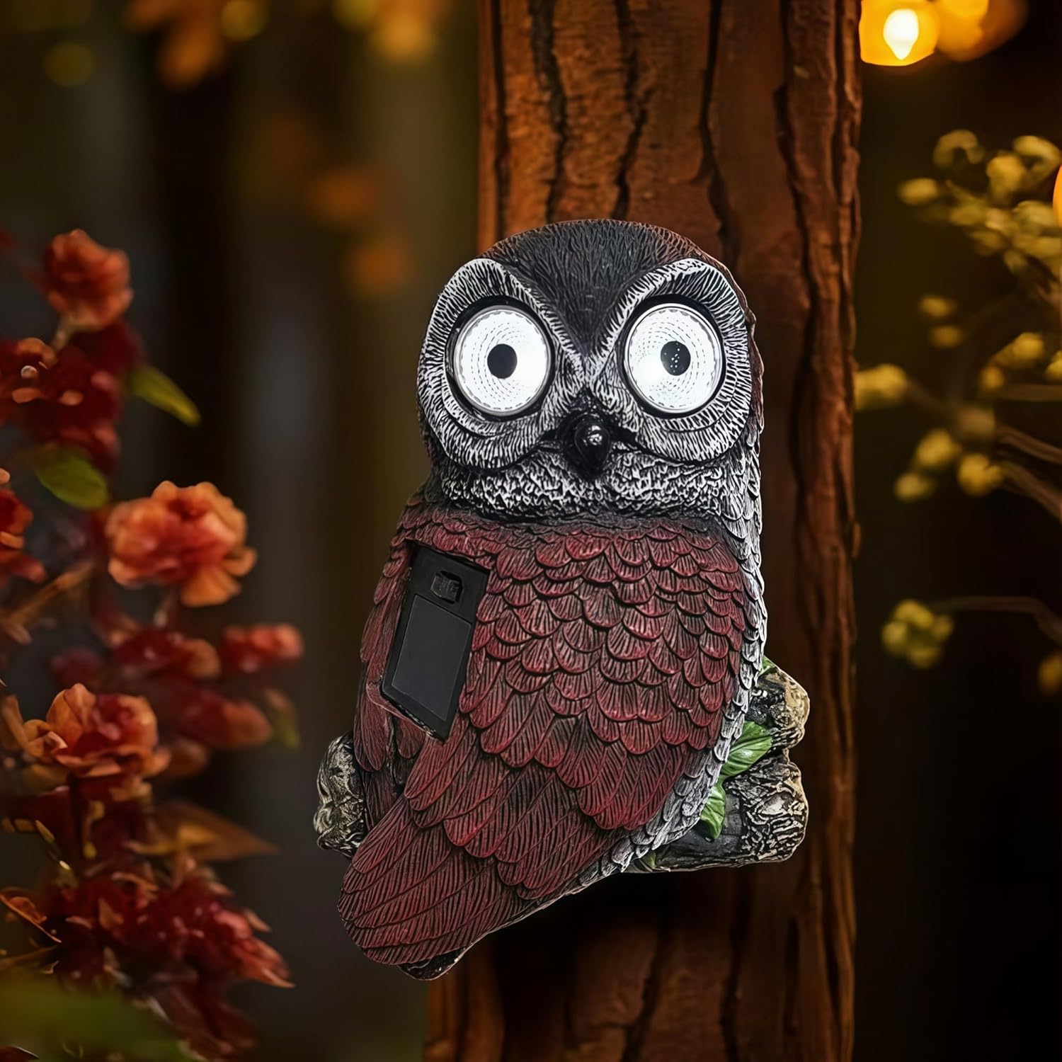 Owl Tree Hugger Figurine Solar-Powered Owl Decor Garden Statue for Patio Yard Balcony Housewarming Gifts for Mom Women Grandma