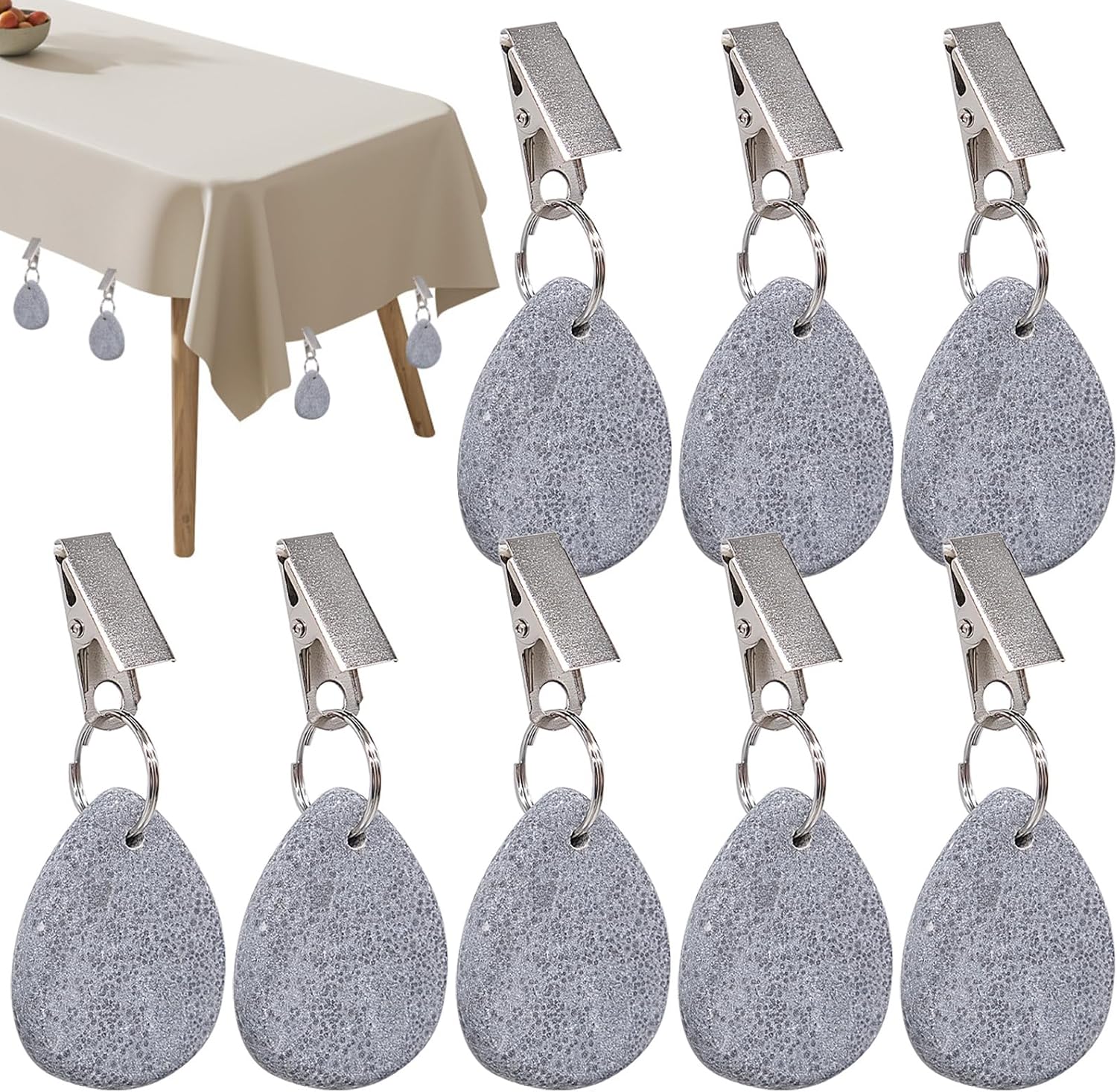 Feeytebi 8pcs Tablecloth Pendant, Tablecloth Weights Clips Teardrop Shape Natural Stone