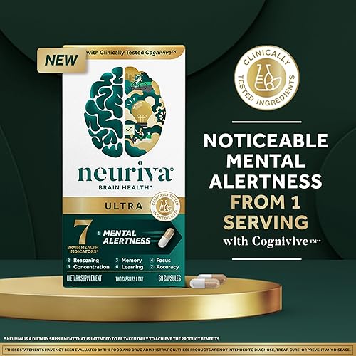 Miniatura 2 de NEURIVA Suplemento cerebral nootrópico ultra descafeinado clínicamente probado para alerta mental, memoria, enfoque y concentración, Cognivive