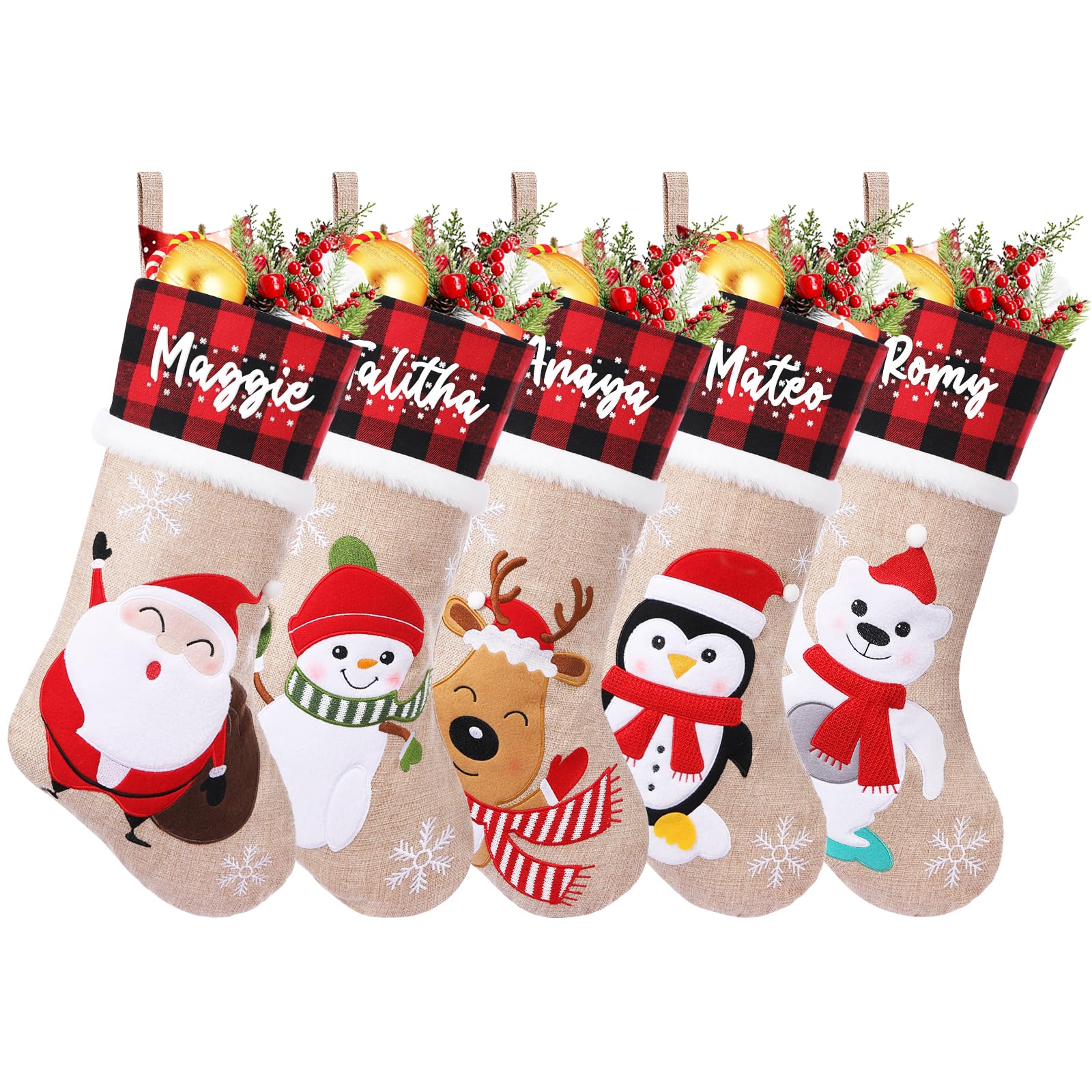 NIBESSER Chaussette de Noël personnalisée Prenom Nom Toile de Jute Sacs Cadeaux à Suspendre de 46cm Personnalisable a Chaussettes de Cheminée Xmas Sac Cadeau Sac de Bonbons pour Arbres de Noël