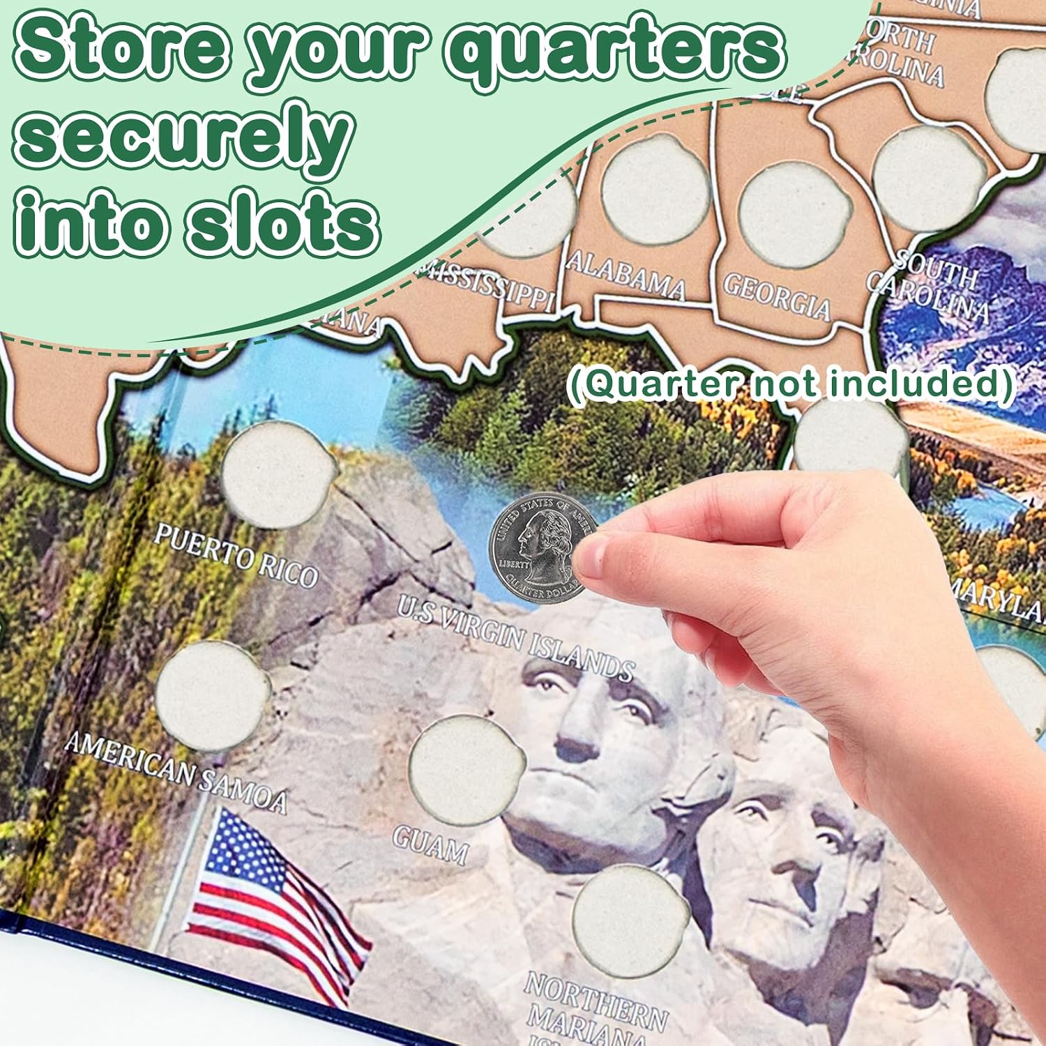 National Parks Quarter Coin Collection Book, Folding Map Holder Folder Album for 56 Quarters, Educational Numismatic Gift for Beginners & Collectors, 11x17" (Coins Not Included) image 3