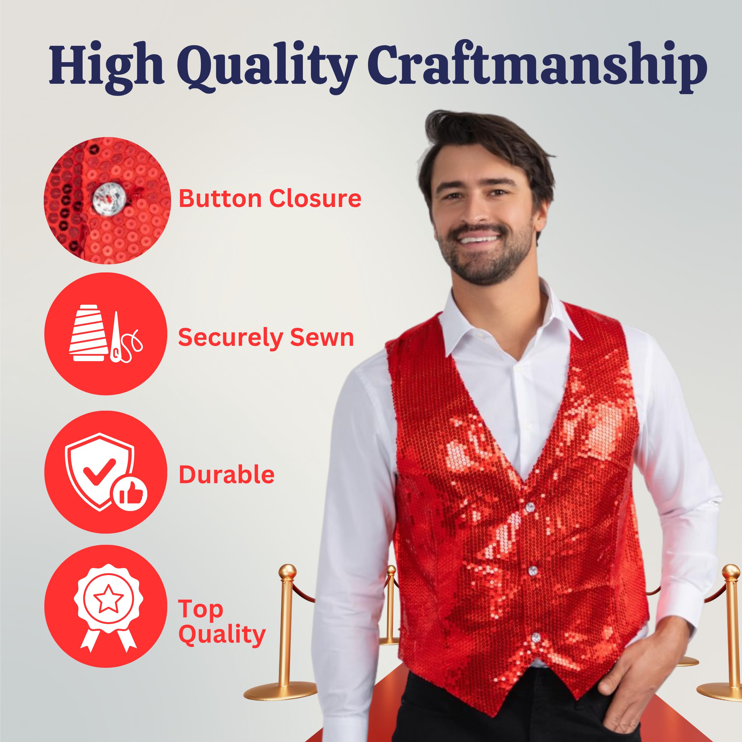 Dress Up America Gilet Rosso Con Paillettes Per Adulto - Gilet Da Ballo Lucido Per Adulti - Costume Da Festa Per Uomo