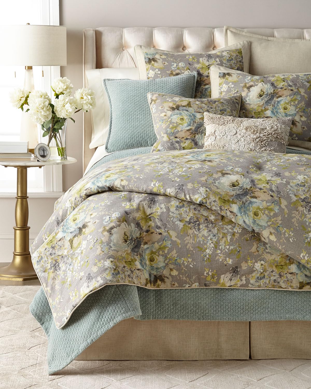 Sherry Kline Greystone 3-Piece King Duvet Set – Grey Linen/Viscose Bedding with Solid Welt Edge and Linen Frame Shams – Includes Duvet and 2 Shams, Cotton Backing, Dry Clean Only-image-2