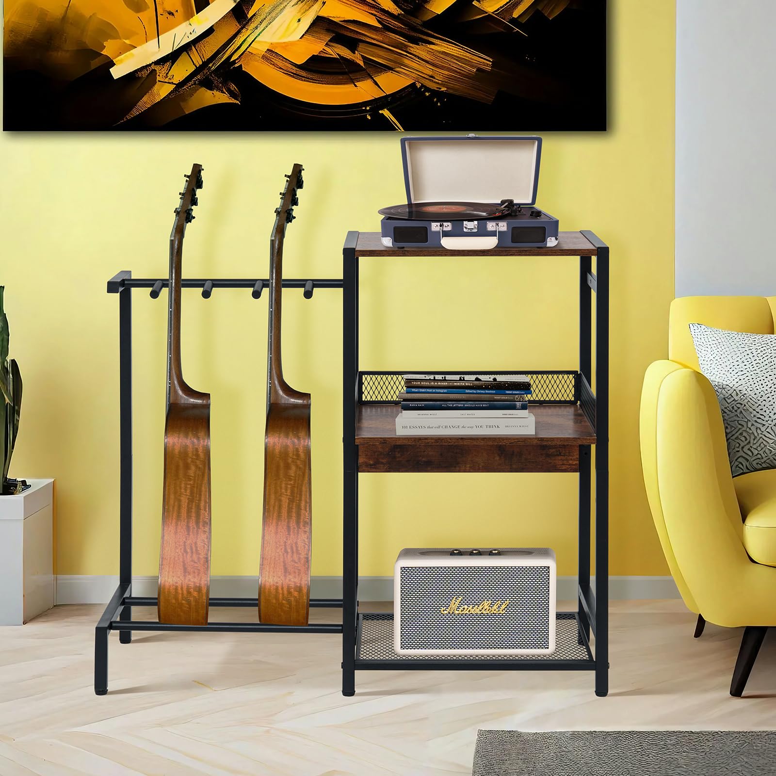 Supporto per chitarra, supporto per chitarre multiple fino a 3, supporto per giradischi in vinile a 3 livelli, rack per acustica, basso, ukulele, amplificatore, supporto per giradischi per