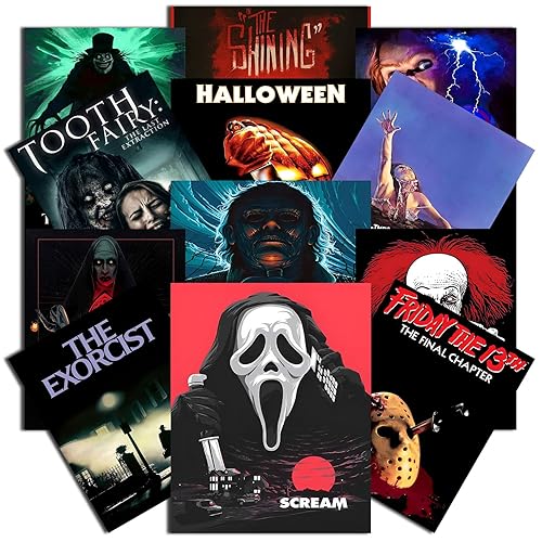 12-Piece Vintage Classic Horror Movie Posters - Creepy Scary Movie Wall Art - Suspense Monster Theme Set - Unframed (8 x 10 Inches) for Home, Man Cave, Dorm