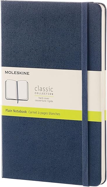 Moleskine Classic Plain Paper Notebook, Hard Cover and Elastic Closure Journal, Color Sapphire Blue, Size Large 13 x 21 cm, 240 Pages