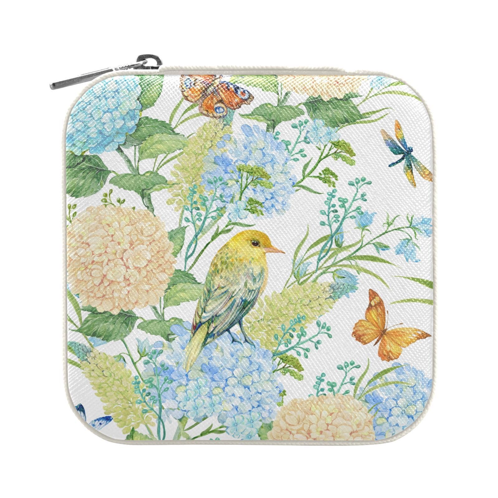 linqin PU Leather Jewelry Box, Flowers Watercolor Style Travel Jewelry Case Portable Jewelry Organizer for Rings Earrings Necklaces Bracelets Storage Holder Boxes for Women Girls