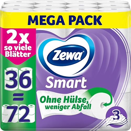 Zewa Smart Toilettenpapier Ohne Hülse, Großpackung Mit 36 Rollen (9 x 4 x 300 Blatt)