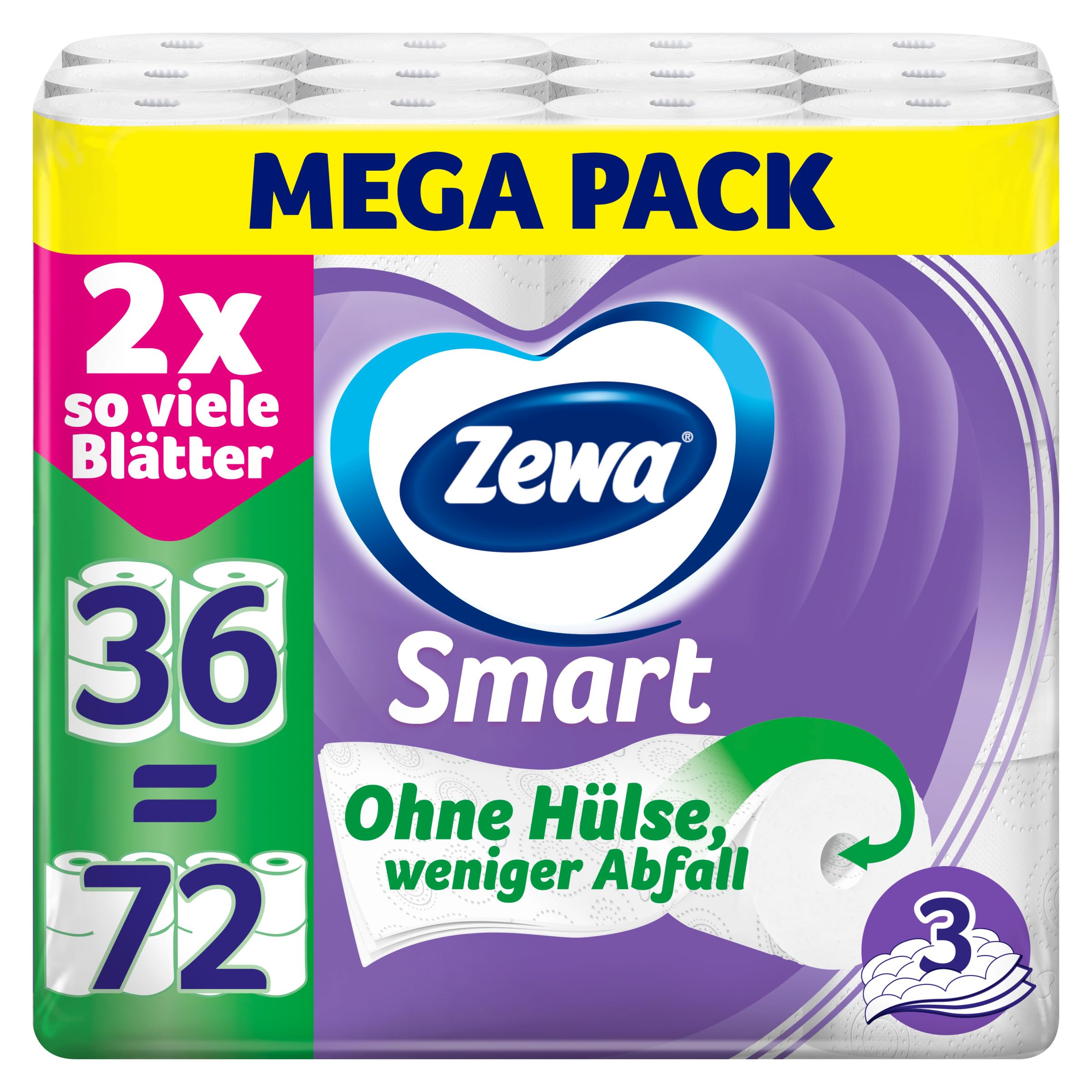 Zewa Smart Toilettenpapier Ohne Hülse, Großpackung Mit 36 Rollen (9 x 4 x 300 Blatt)