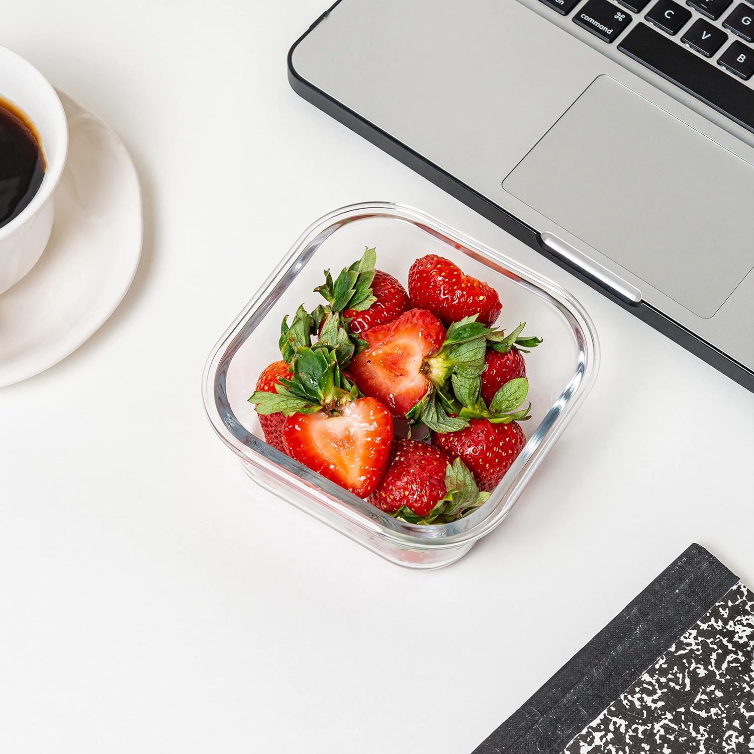 Square Glass Storage Container, Stackable BPA Free Airtight Seal Food Containers with Lids, Meal Prep Kitchen Organization and Storage, 5"x5" x 2.5", 17.6oz, 0.52L, White, 4 Pack - Image 7