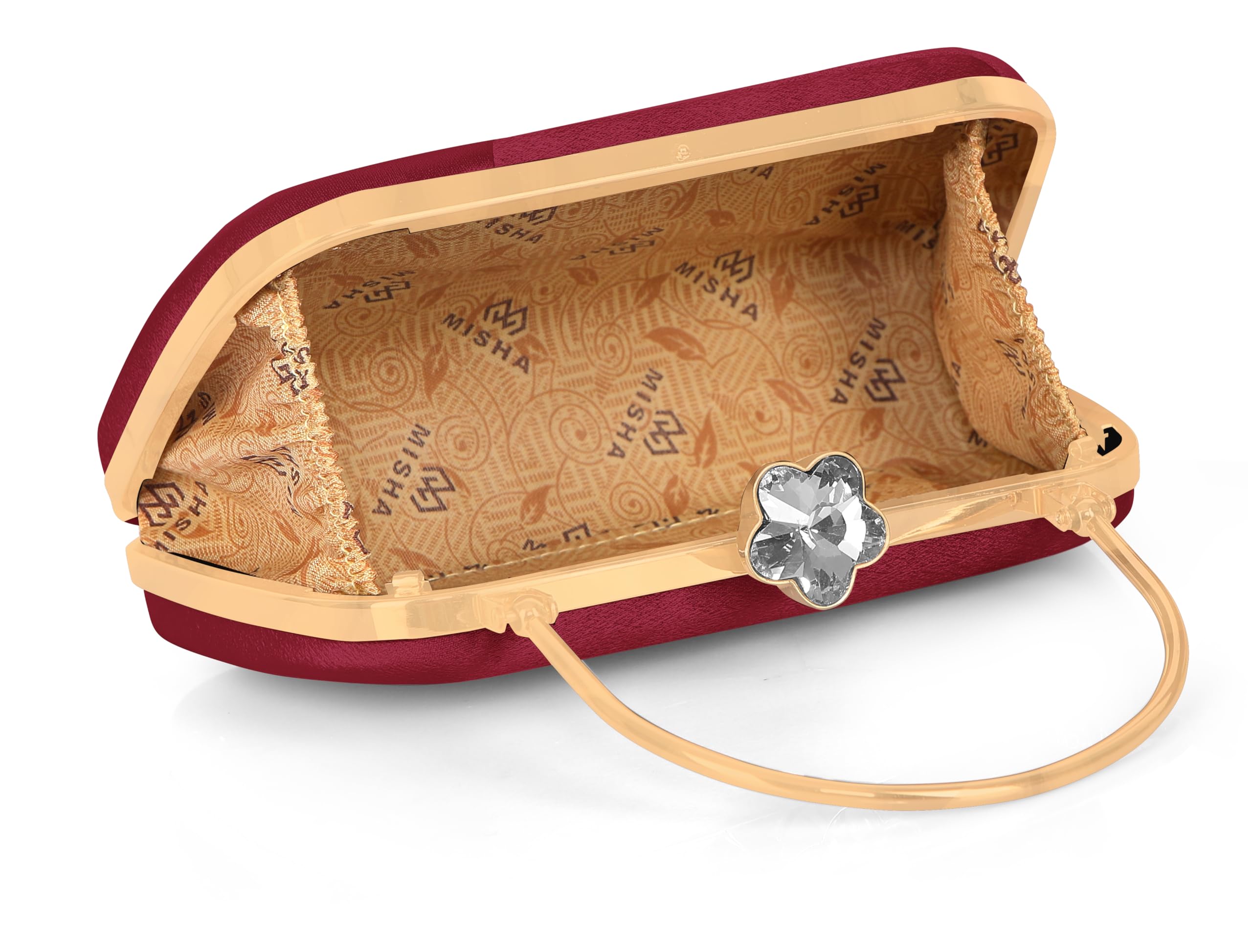 MISHA Radiance Flower Diamond Satin Clutch (MAROON) 3