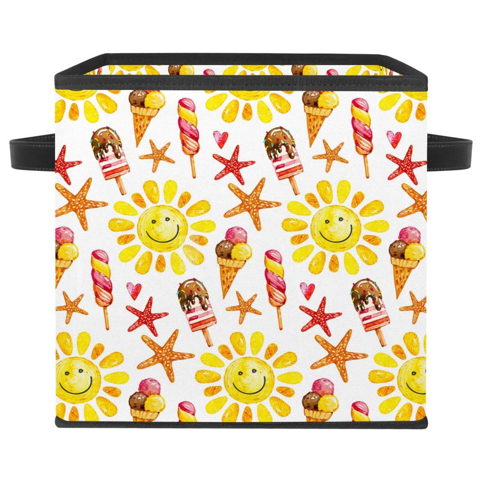 Boîte de rangement cube en tissu crème glacée et soleil pour vêtements