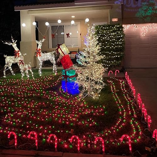 Miniatura 5 de YEGUO Luces solares de Navidad impermeables para exteriores, paquete de 4 tiras de 100 luces LED solares de 33 pies cada uno, 8 modos de luces