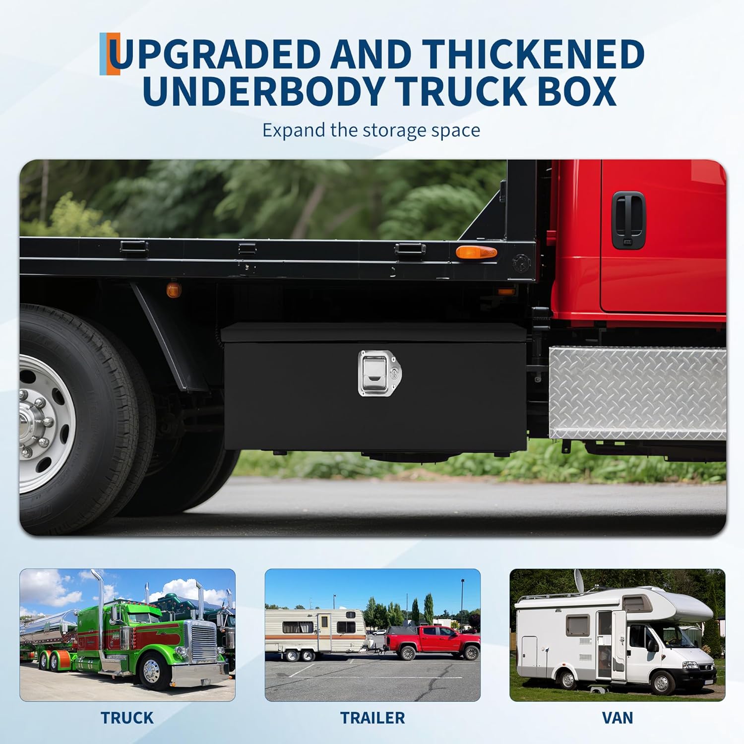 Garvee Black Steel Truck Bed Tool Box, Diamond Plate Tool Box with Side Handle and Lock Keys, Storage Toolbox Chest Box Organizer for Pickup, Truck Bed, RV, Trailer