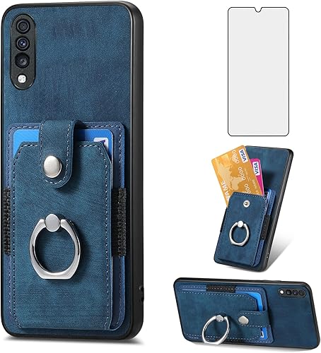 Asuwish Funda de teléfono para Samsung Galaxy A70 con protector de pantalla de vidrio templado y soporte de anillo delgado, soporte para tarjeta de