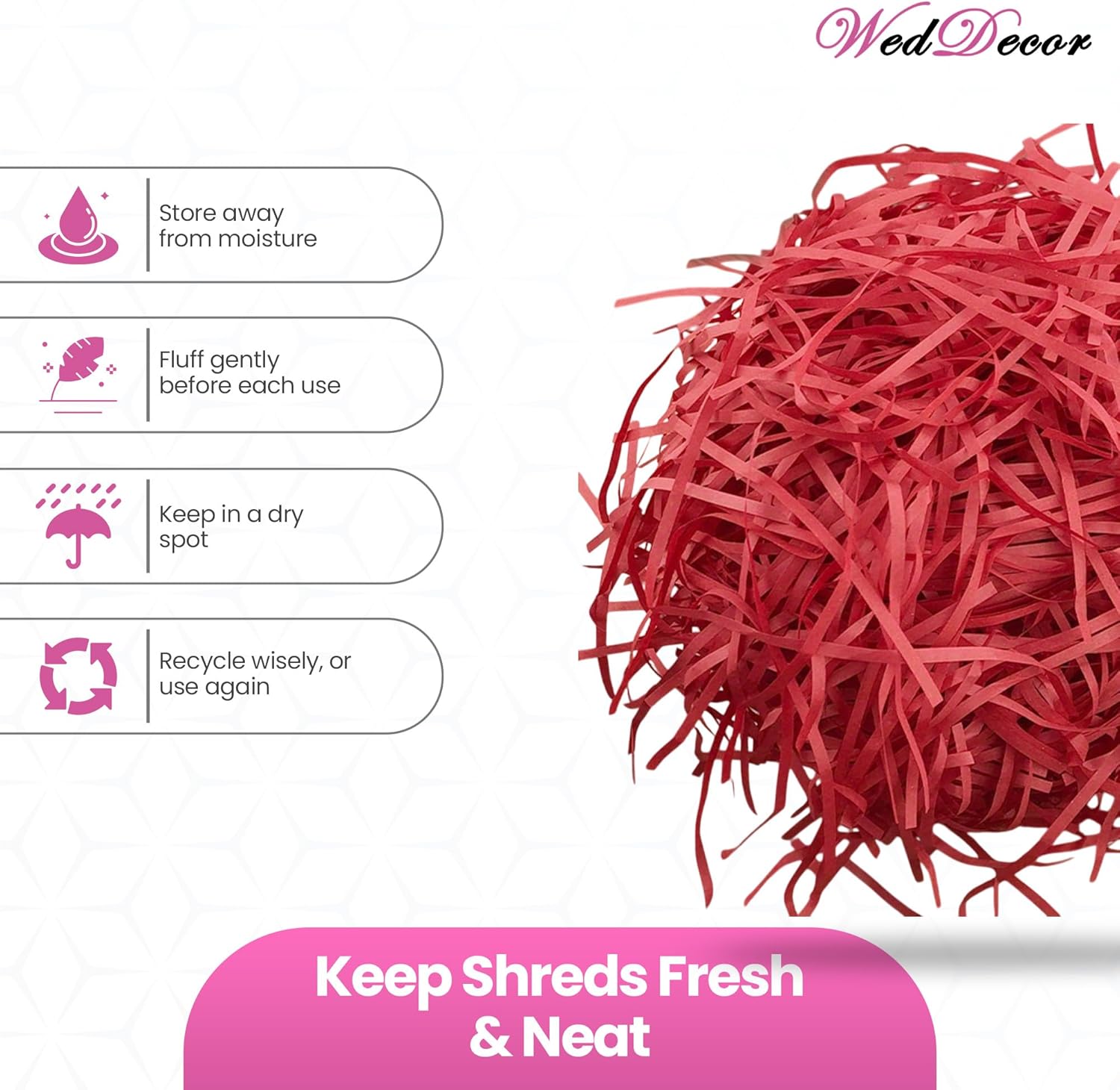 WedDecor Shredded Tissue Paper for Gift Boxes - Packaging & Gift Wrapping Filler, Perfect for Hampers, Basket Stuffing & Packing, Christmas, Weddings, DIY and Crafts, Red, 500g