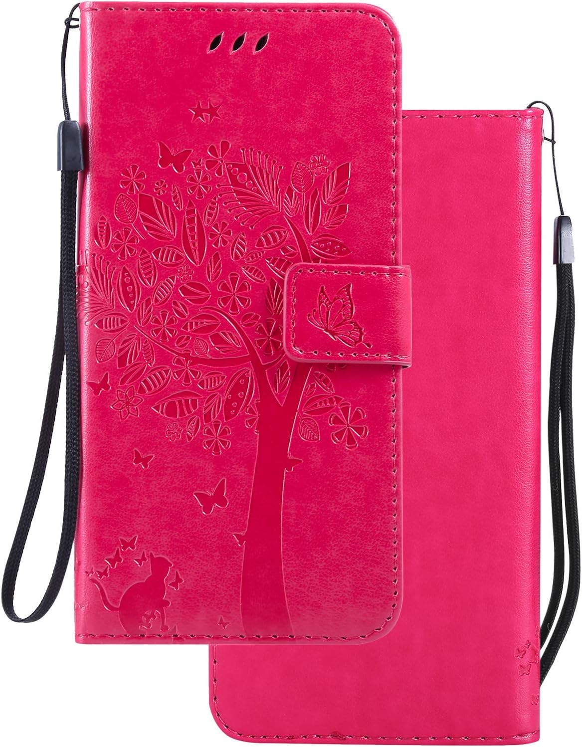 LEMORRY for Samsung Galaxy J3 (2017) Case Leather Flip Wallet Pouch Slim Fit Bumper Protection Magnetic Strap Stand Card Slot Soft TPU Cover for Galaxy J3 (2017), Lucky Tree Pink