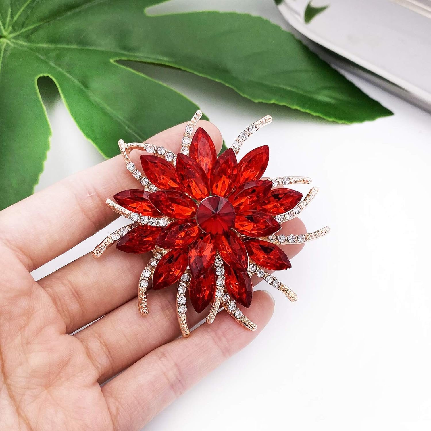 LAXPICOL Vintage Women's Austrian Crystal Elegant Flower Brooch Poppy Brooch Wreath Wedding Broach Pin - Image 4