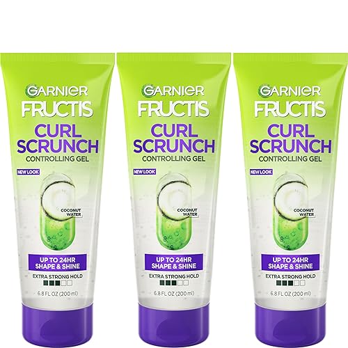 Garnier Fructis Style Curl Scrunch Gel de control para dar forma y brillo, 6.8 onzas líquidas, 3 unidades (el embalaje puede variar)