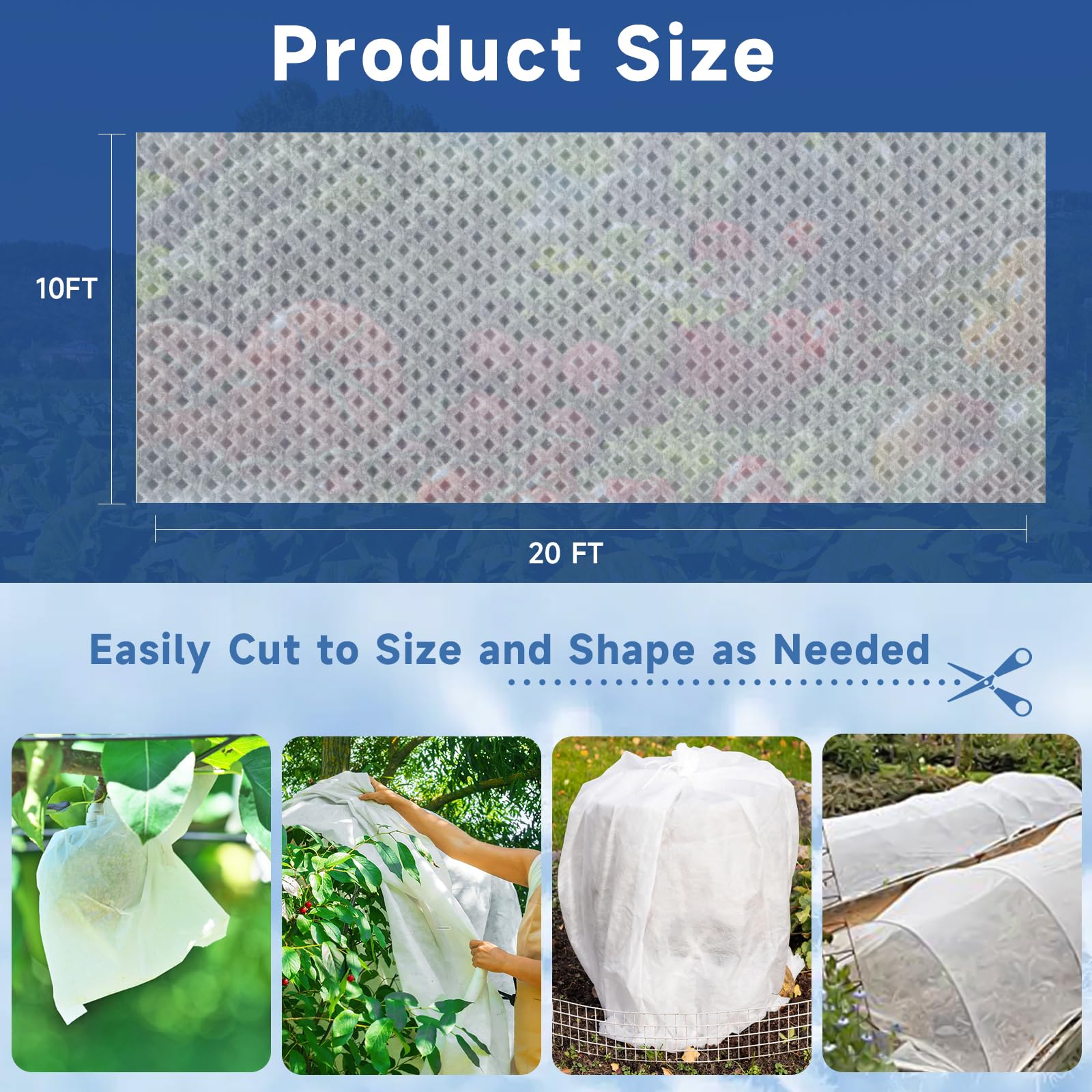 Cubiertas para plantas de protección contra congelación, 10 pies x 20 pies, 10 onzas/yd², manta flotante más gruesa, tela para plantas para invierno, heladas, nieve y protección del jardín