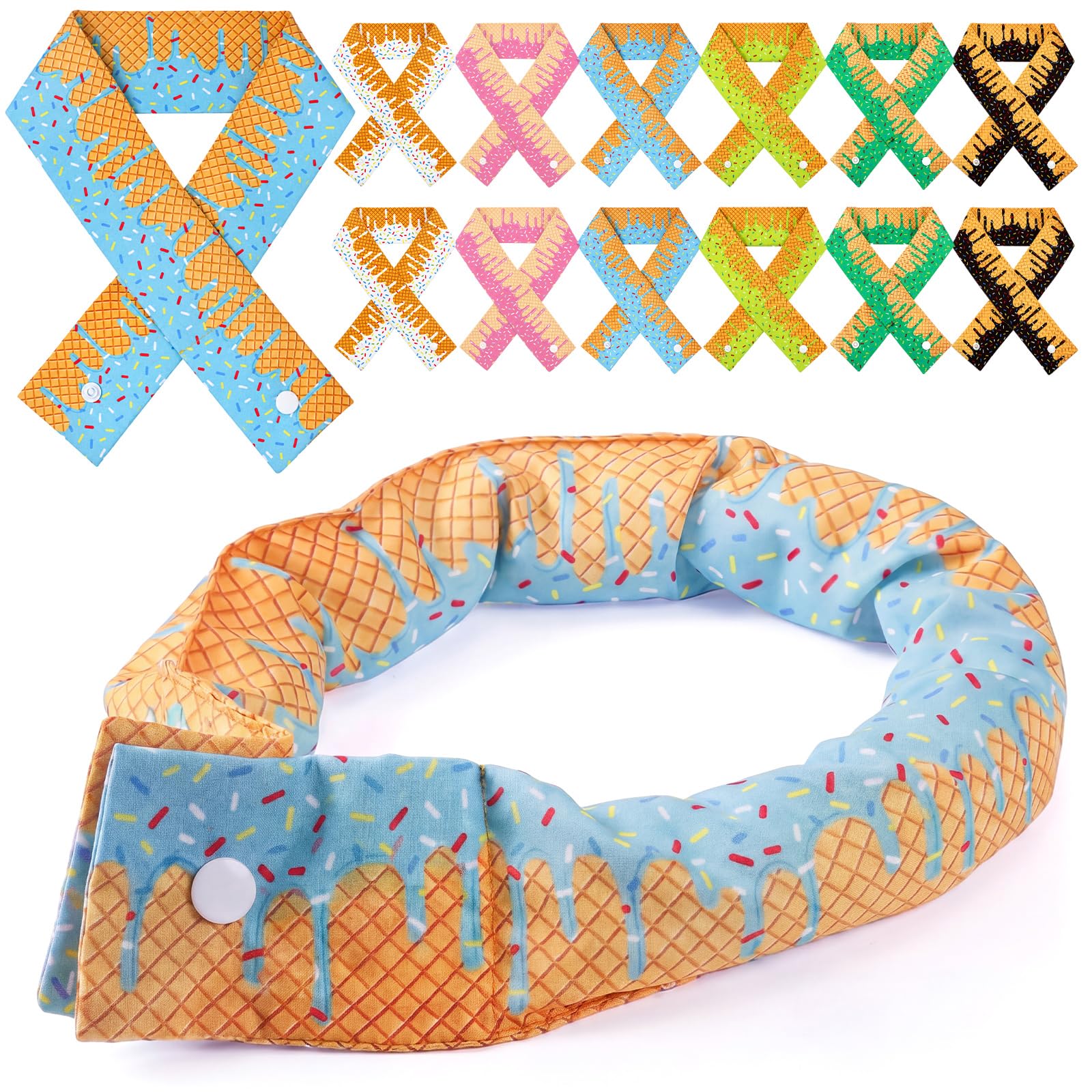 Hanaive 12 Pcs Ice Cream Drip Cooling Neck Wraps with Button