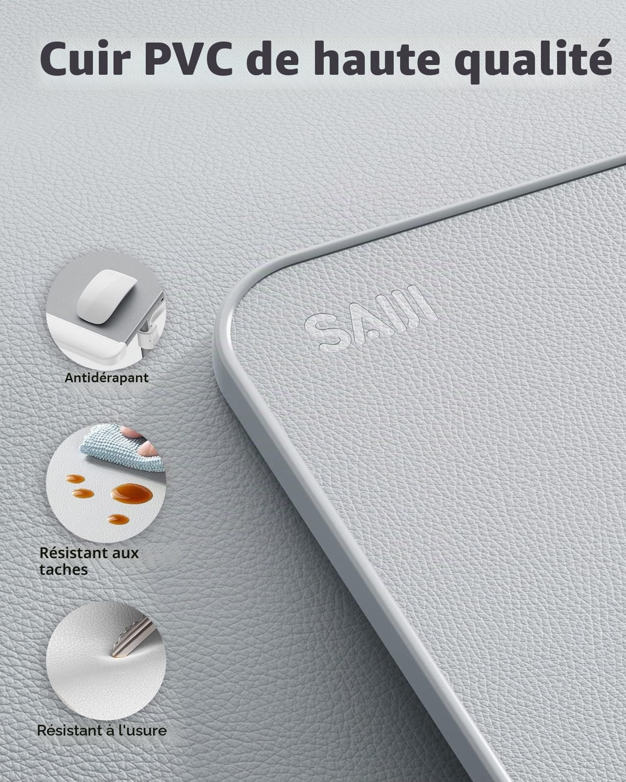 SAIJI Table de Lit Pliante Réglable en Cuir PVC avec Tiroir de Rangement et Déflecteur Silicone Amovible Gris
