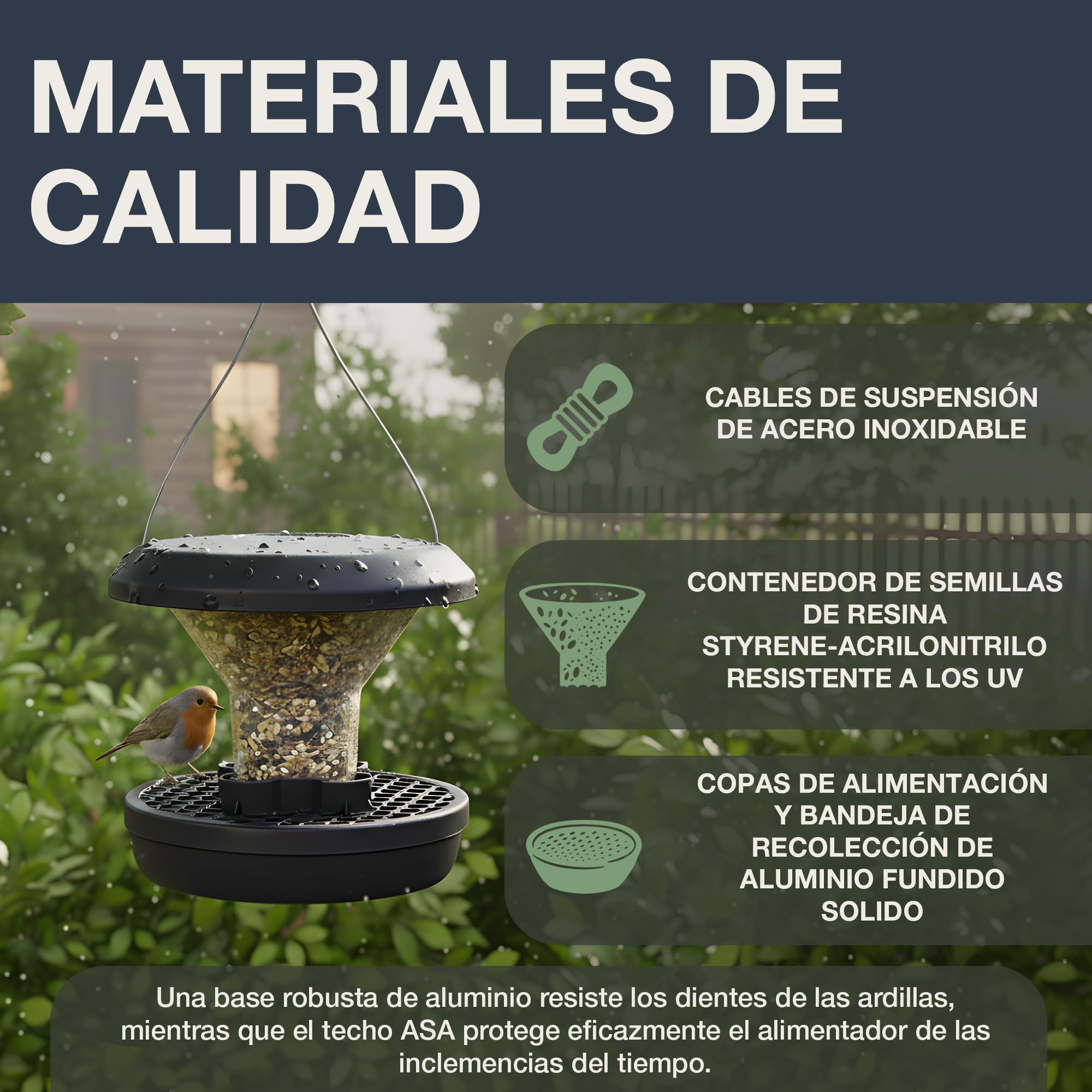 SWISSINNO Comedero para Pájaros Chur Comedero para Aves Resistente a Ardillas de una cámara – Colgante con Base de Aluminio y Doble posadero – ASA + PC duraderos – Fácil de Limpiar y Rellenar