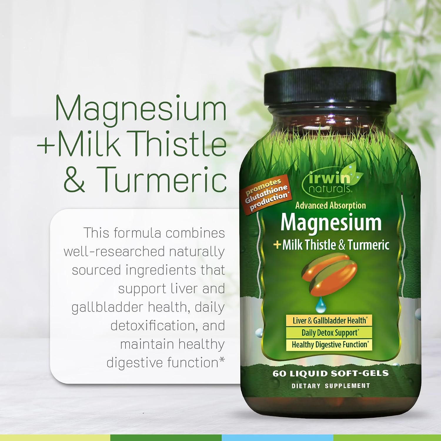 Irwin Naturals Magnesium + Milk Thistle & Turmeric 60 Liquid softgels