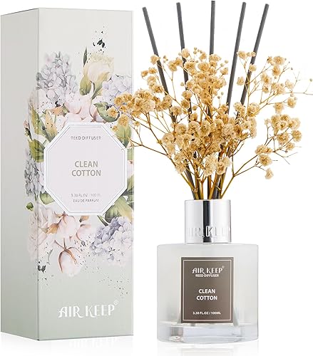 Miniatura 21 de Airkeep Difusor de varillas de 3.38 onzas (3.4 fl oz), juego de difusor de varillas perfumadas de lino limpio y vainilla de cachemira, difusor de
