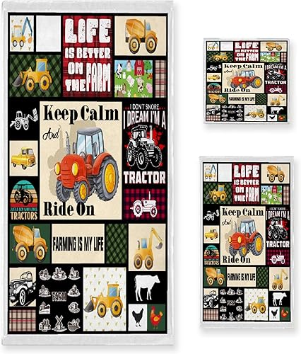 KAWAII BLANKET Juego de 3 toallas de baño de tractor, 1 toalla de baño, 1 toalla de mano, 1 toallita de baño, suave, versátil, elegante, toalla de