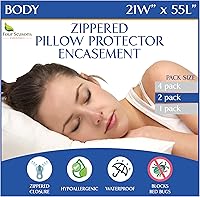 FourSeasonsEssentials Body Pillow Protectors [2 Pack] - Waterproof Hypoallergenic Dust Allergen Proof Zippered Covers 21x55"