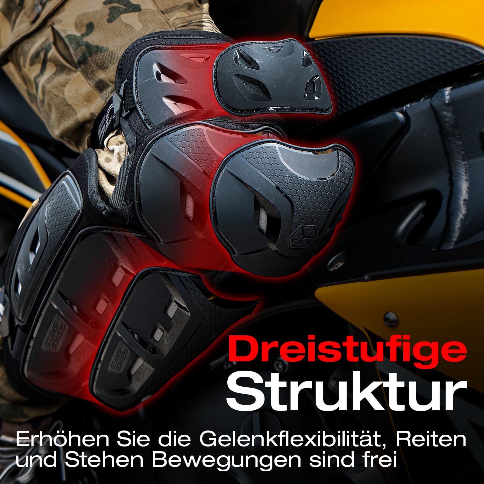 Scoyco Knieprotektoren Motorrad, CE-Schutzstufe 1 Knie und Ellenbogenschützer Erwachsene für Motocross E-Bike Skateboarden TPU Schale Protektoren