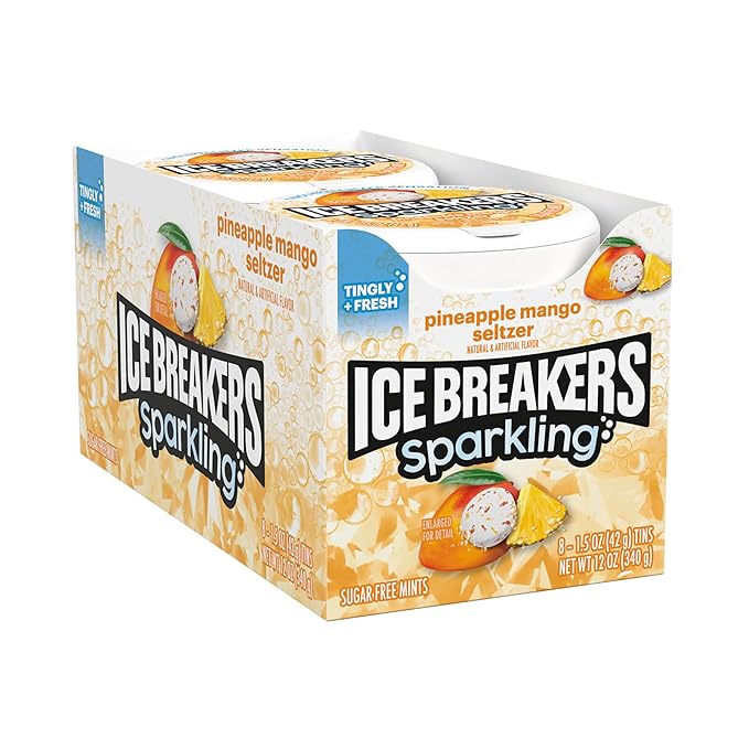 ICE BREAKERS Mints Piña Mango Seltzer Sin Azúcar, Lata 1.5 oz (8 Unidades) miniatura 2