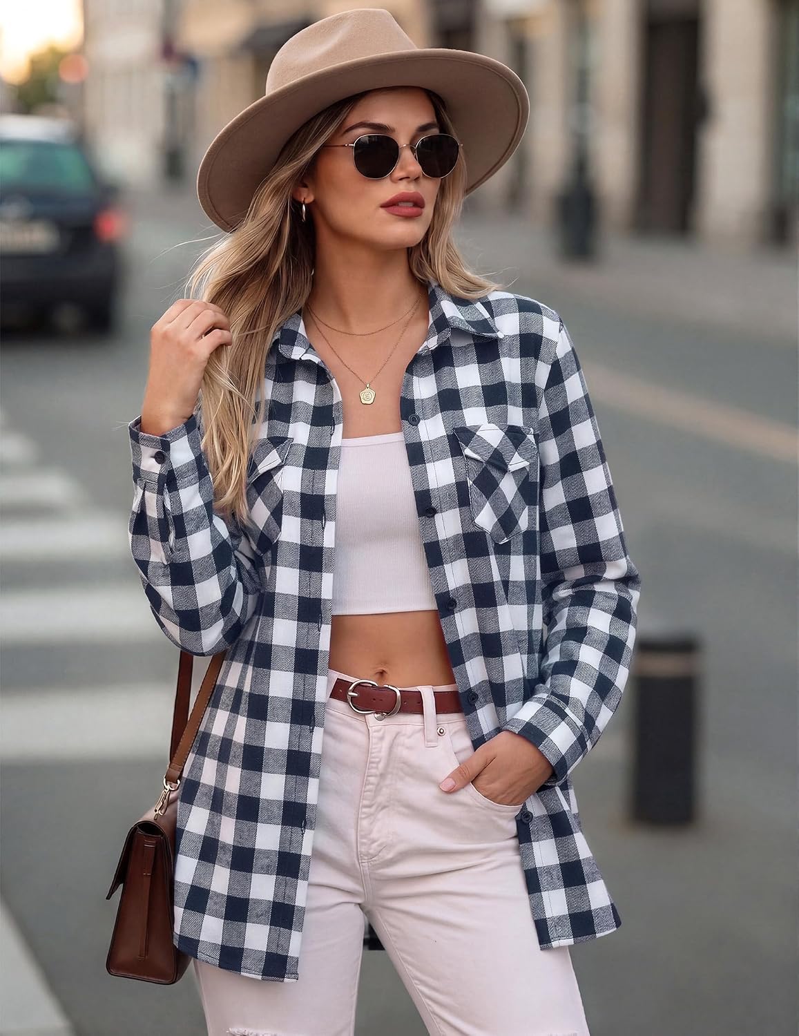 Zeagoo Womens Plaid Flannel Shirt Long Sleeve Top Casual Button Down Blouse image 2