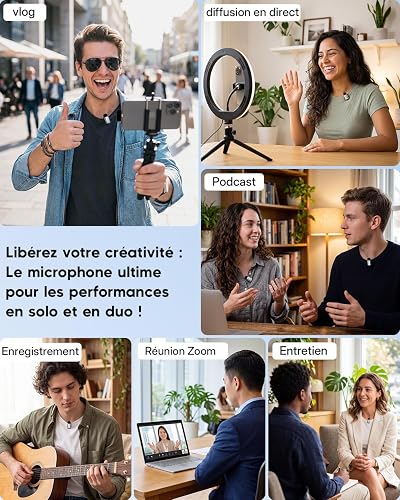 zealsound M6 Micro Cravate sans Fil pour iPhone Android téléphone, Mini Microphone Lavalier 5g Léger avec Réduction de Bruit,100m Portée pour Vlogging, Streaming, Podcast, Youtube, TikTok, Interview - 9